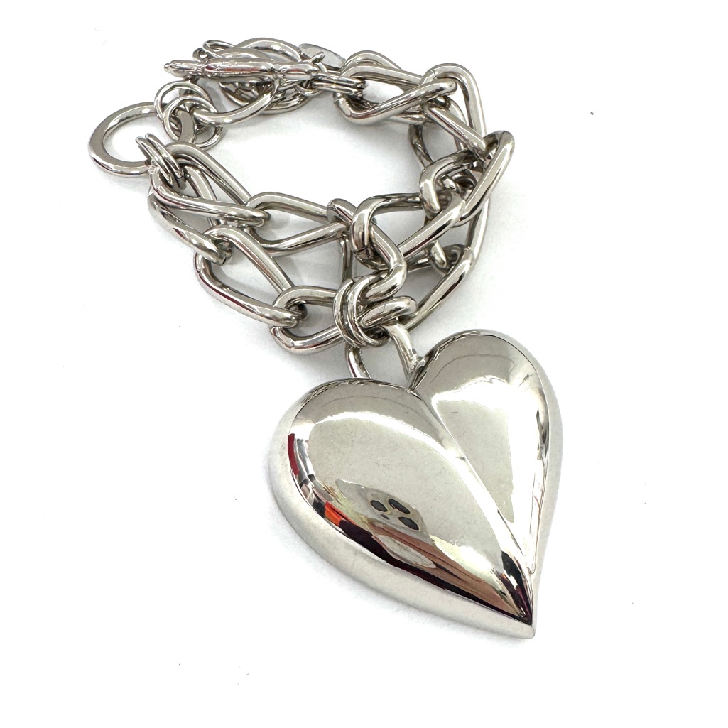 Carolina Herrera Oversized Heart Chain Bracelet New Silver Tone Very Rare